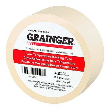Masking Tape, 2 in W x 60 yd L, 4.8 mil Thick, Tan, Rubber Adhesive MPN:20PJ11