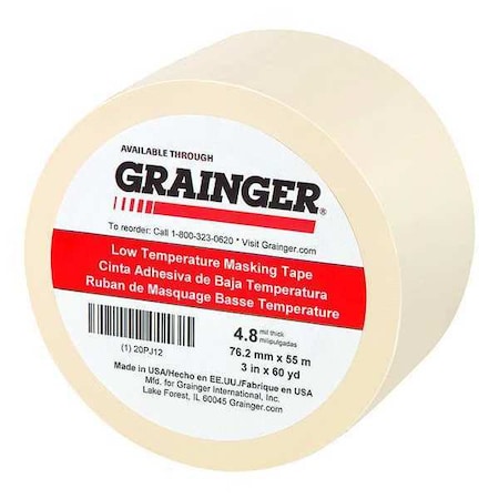 Masking Tape, 3 in W x 60 yd L, 4.8 mil Thick, Tan, Rubber Adhesive MPN:20PJ12