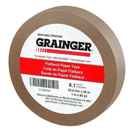 Packaging Tape, 1 in W x 60 yd L, 6.1 mil Thick, Kraft, Rubber Adhesive MPN:20PJ14