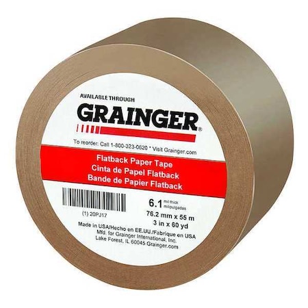 Packaging Tape, 3 in W x 60 yd L, 6.1 mil Thick, Tan, Rubber Adhesive MPN:20PJ17