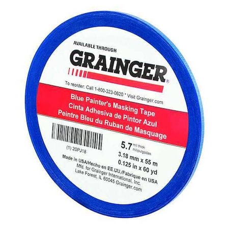 Painter's Tape, Blue, 1/8 in W, 60 yd L, 5.7 mil Thick, CP 27 MPN:20PJ18