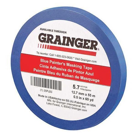 Painter's Tape, Blue, 1/2 in W, 60 yd L, 5.7 mil Thick, CP 27 MPN:20PJ20