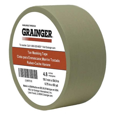 Masking Tape, 3/4 in W x 60 yd L, 4.8 mil Thick, Tan, Rubber Adhesive MPN:TC106-0.75