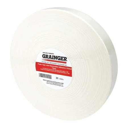 Foam Tape, 15/16 in W, 15/16 in L, 1/32 in, Polyethylene Foam, Single-Sided, 648 PK MPN:TC241