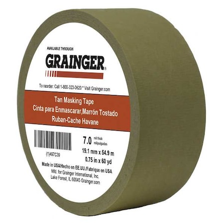 Masking Tape, 3/4 in W x 60 yd L, 7 mil Thick, Tan, Rubber Adhesive MPN:TC450-0.75