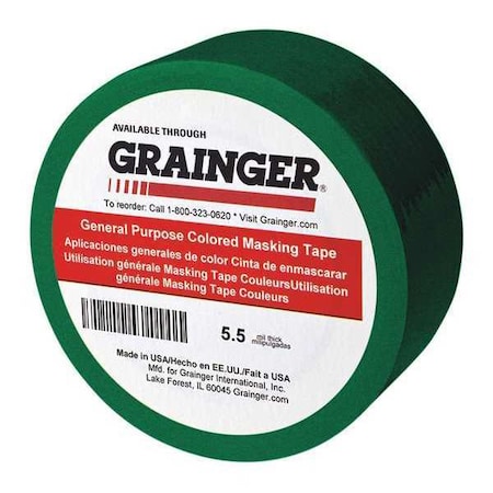 Masking Tape, 1/4 in W x 60 yd L, 5.5 mil Thick, Green, Rubber Adhesive, 144 PK MPN:TC602-Dark Green