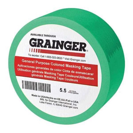 Masking Tape, 3/4 in W x 60 yd L, 5.5 mil Thick, Green, Rubber Adhesive, 48 PK MPN:TC602-Light Green