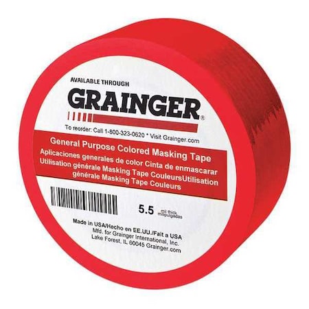 Masking Tape, 1/4 in W x 60 yd L, 5.5 mil Thick, Red, Rubber Adhesive, 144 PK MPN:TC602-Red