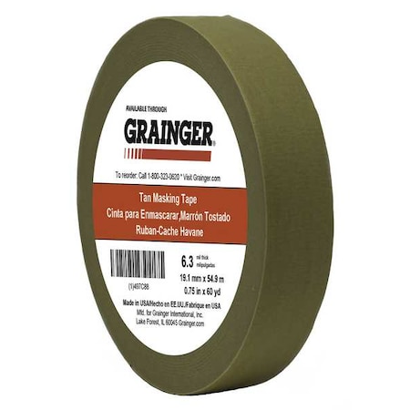 Masking Tape, 3/4 in W x 60 yd L, 6.3 mil Thick, Tan, Rubber Adhesive MPN:TC650-0.75