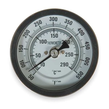 Bimetal Thermom, 5 In Dial, 50 to 550F, Stem Length: 9 in MPN:1NGF3