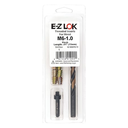Thread Repair Kit, Hex Drive Threaded Inserts, M6-1.00, Hexavalent Chromium Zinc, 10 Inserts MPN:EZ-800610-13