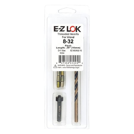 Thread Repair Kit, Hex Drive Threaded Inserts, #8-32, Hexavalent Chromium Zinc, 10 Inserts MPN:EZ-800832-10