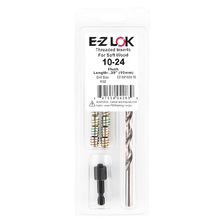 Thread Repair Kit, Hex Drive Threaded Inserts, #10-24, Hexavalent Chromium Zinc, 10 Inserts MPN:EZ-801024-10