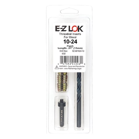 Thread Repair Kit, Hex Drive Threaded Inserts, #10-24, Hexavalent Chromium Zinc, 10 Inserts MPN:EZ-801024-13