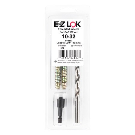 Thread Repair Kit, Hex Drive Threaded Inserts, #10-32, Hexavalent Chromium Zinc, 10 Inserts MPN:EZ-801032-10