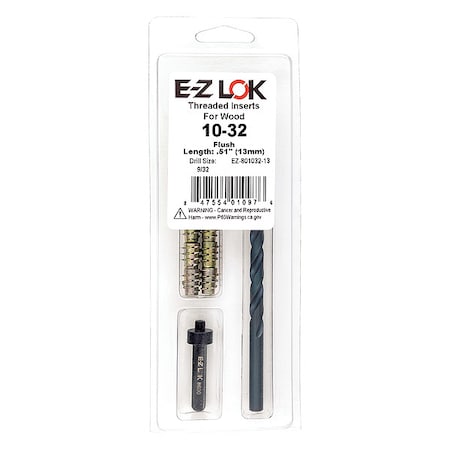 Thread Repair Kit, Hex Drive Threaded Inserts, #10-32, Hexavalent Chromium Zinc, 10 Inserts MPN:EZ-801032-13