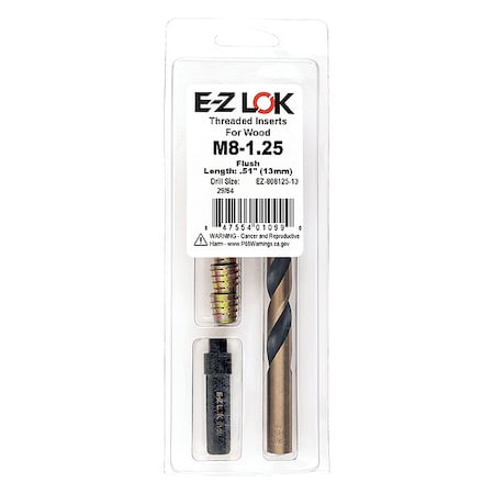 Thread Repair Kit, Hex Drive Threaded Inserts, M8-1.25, Hexavalent Chromium Zinc, 5 Inserts MPN:EZ-808125-13