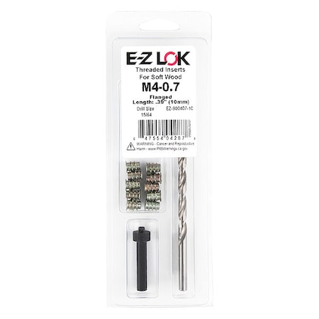 Thread Repair Kit, Hex Drive Threaded Inserts, M4-0.70, Hexavalent Chromium Zinc, 10 Inserts MPN:EZ-900407-10