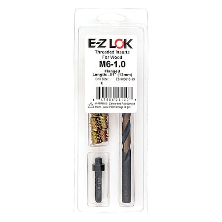 Thread Repair Kit, Hex Drive Threaded Inserts, M6-1.00, Hexavalent Chromium Zinc, 10 Inserts MPN:EZ-900610-13