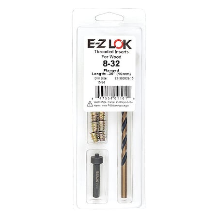 Thread Repair Kit, Hex Drive Threaded Inserts, #8-32, Hexavalent Chromium Zinc, 10 Inserts MPN:EZ-900832-10