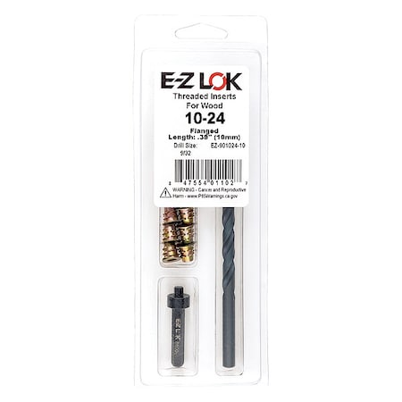 Thread Repair Kit, Hex Drive Threaded Inserts, #8-32, Hexavalent Chromium Zinc, 10 Inserts MPN:EZ-901024-10