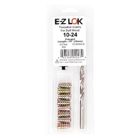Thread Repair Kit, Hex Drive Threaded Inserts, #10-24, Hexavalent Chromium Zinc, 8 Inserts MPN:EZ-901024-20