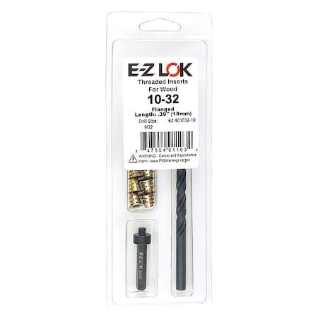 Thread Repair Kit, Hex Drive Threaded Inserts, #10-32, Hexavalent Chromium Zinc, 10 Inserts MPN:EZ-901032-10