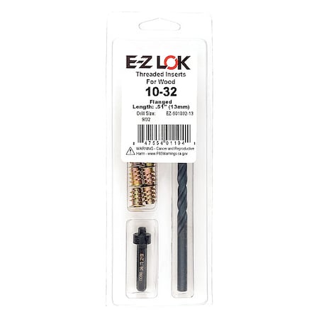 Thread Repair Kit, Hex Drive Threaded Inserts, #10-32, Hexavalent Chromium Zinc, 10 Inserts MPN:EZ-901032-13