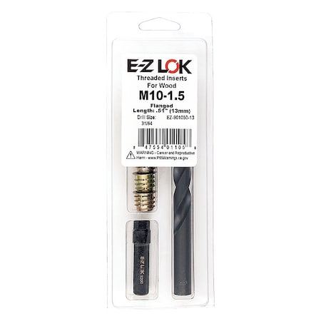 Thread Repair Kit, Hex Drive Threaded Inserts, M10-1.50, Hexavalent Chromium Zinc, 5 Inserts MPN:EZ-901050-13