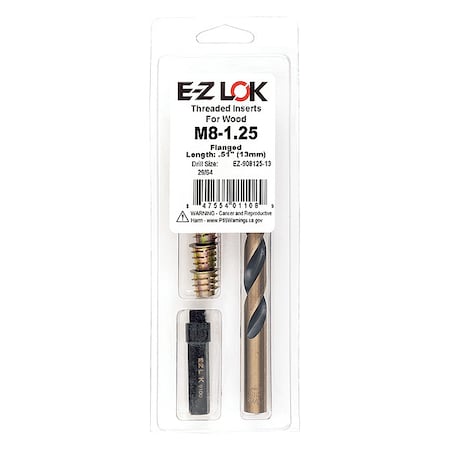 Thread Repair Kit, Hex Drive Threaded Inserts, M8-1.25, Hexavalent Chromium Zinc, 5 Inserts MPN:EZ-908125-13