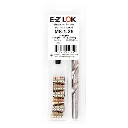 Thread Repair Kit, Hex Drive Threaded Inserts, M8-1.25, Hexavalent Chromium Zinc, 6 Inserts MPN:EZ-908125-20