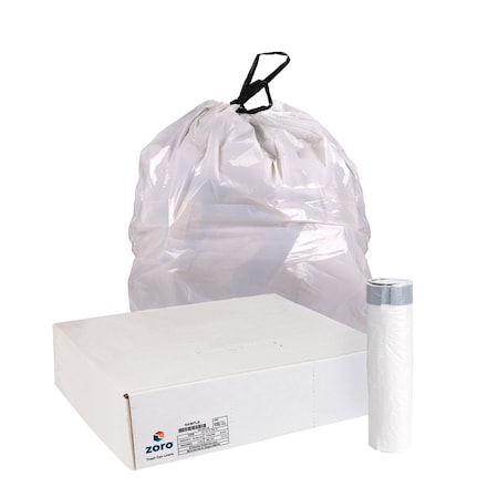 Trash Bags: 13 gal Capacity, 24 in x 28 in, 0.85 mil Thick, Drawstring, White, 250 PK MPN:445MK7