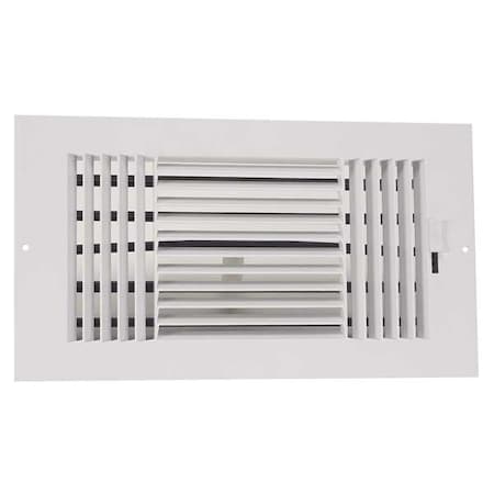Sidewall/Ceiling Register, 10 in W x 6 in H Opening, White, Plastic, Three-Way, Surface Mount MPN:4JRU3