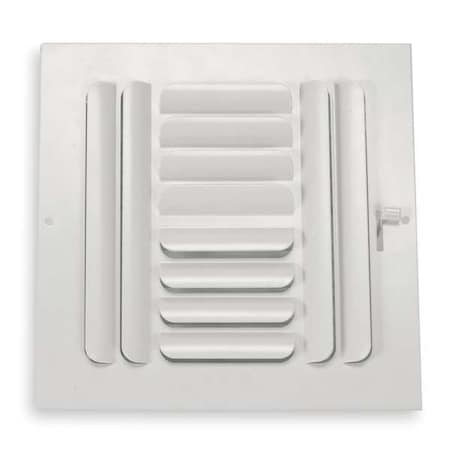 Sidewall/Ceiling Register, 8 in W x 8 in H Opening, 220 cfm, White, Steel, Four-Way, Surface Mount MPN:4MJF9
