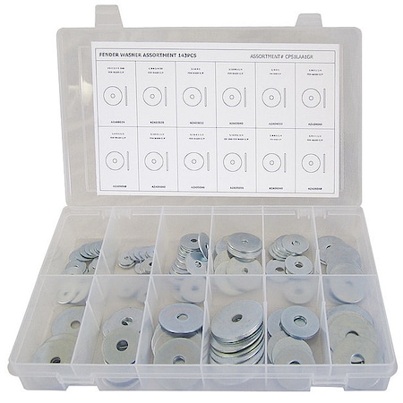 Washer Assortment, Steel Zinc Plated Finish, 143 PCS MPN:CPS1LAA1GR