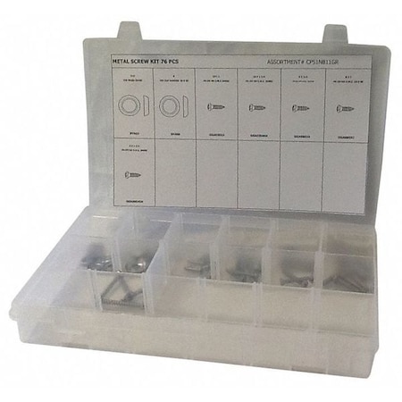 Screw Assortment Tapping Screw and Washer Assortment, Steel, Plain Finish, 76 PCS MPN:CPS1NB11GR