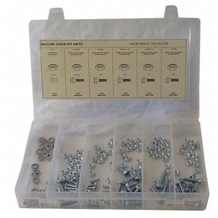 Machine Screw Assortment Machine Screw, Nut and Washer Assortment, Plain Finish, Steel MPN:CPS1NB13GR