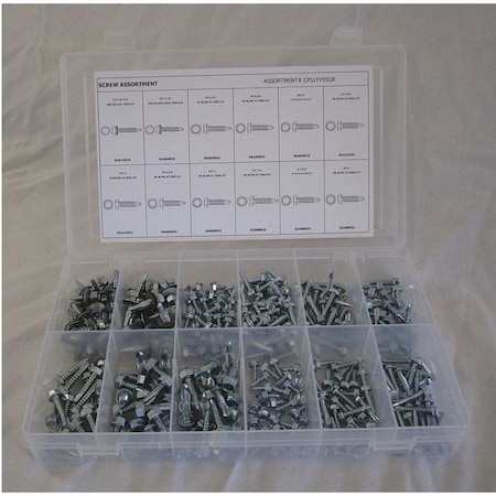 Self-Drilling Screw Assortment, Zinc-Plated Finish, Steel MPN:CPS1YY55GR