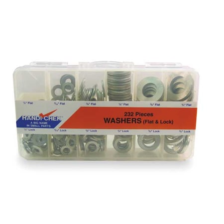 Washer Assortment, Steel Zinc Finish, 232 PCS MPN:WWG-DISP-FW232