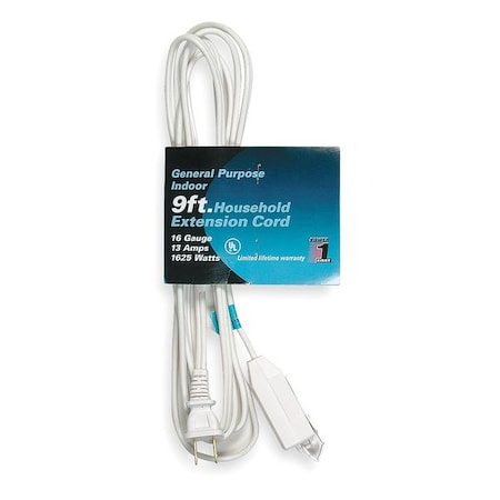 SPT-2 Indoor Extension Cord, 16 AWG 3 Outlets, 1-15R, White, PVC, 1-15P, 9 ft MPN:1FD69
