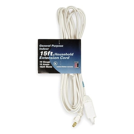 SPT-2 Indoor Extension Cord, 16 AWG 3 Outlets, 1-15R, White, PVC, 1-15P, 15ft MPN:1FD70