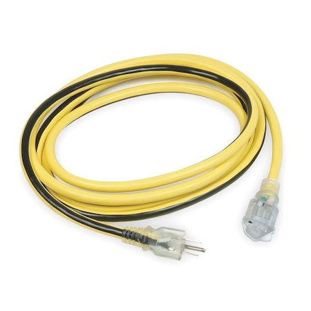SJTW Outdoor Extension Cord, 12 AWG 1 Outlet, 5-15R, PVC, Yellow/Black, 5-15P MPN:1XUP6