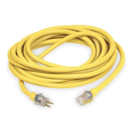 SJTW Extension Cord, 10 AWG 1 Outlet, 5-15R, Yellow, PVC, 5-15P, 100ft MPN:1XUP9