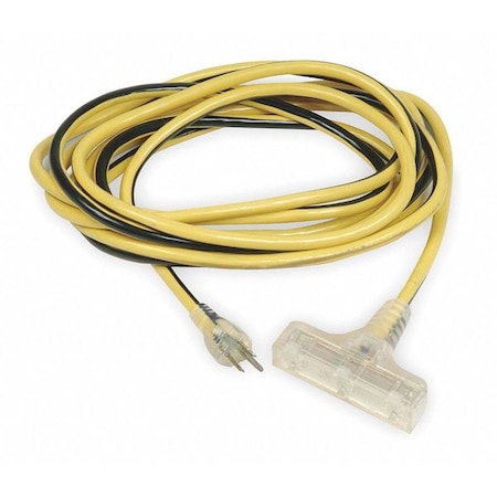 SJTW Outdoor Extension Cord, 12 AWG 3 Outlets, 5-15R, PVC, Yellow/BLK, 5-15P MPN:1XUR1