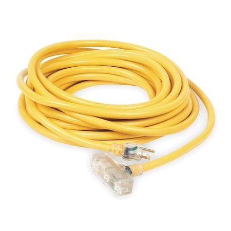 SJTW Extension Cord, 10 AWG 3 Outlets, 5-15R, Yellow, PVC, 5-15P, 50ft MPN:1XUR3