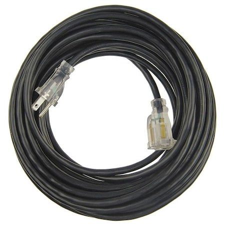 SJTW Outdoor Extension Cord, 16 AWG 1 Outlet, 5-15R, Black, PVC, 5-15P, 50 ft MPN:21RJ51