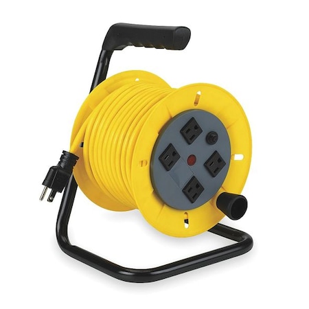 Cord Reel w/ Hand Lamp, Hand Operated, NEMA 5-15P, 14 AWG, Yellow Reel, 40 ft L (Formerly LumaPro) MPN:2YKR4