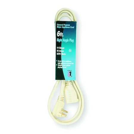 SPT-3 Indoor Extension Cord, 14 AWG 1 Outlet, 5-15R, Beige, PVC, 5-15P, 6 ft MPN:3AY45