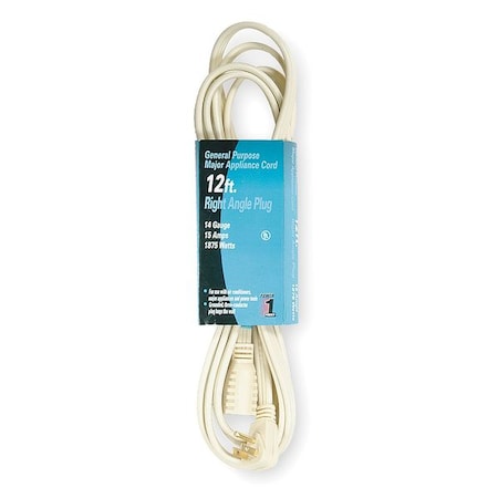 SPT-3 Indoor Extension Cord, 14 AWG 1 Outlet, 5-15R, Beige, PVC, 5-15P, 12 ft MPN:3AY49