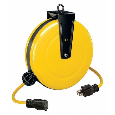 Cord Reel w/ Hand Lamp, Spring Retract, NEMA 5-15R, 14 AWG, Yellow Reel, 30 ft L (Formerly LumaPro) MPN:436G97
